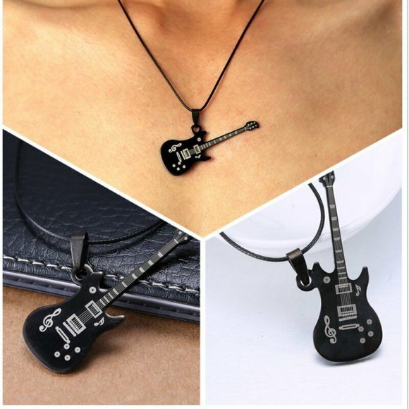 NEW Rocking ELECTRIC GUITAR Pendant & Short Necklace - FENDER BLACK SILVER - Picture 7 of 15